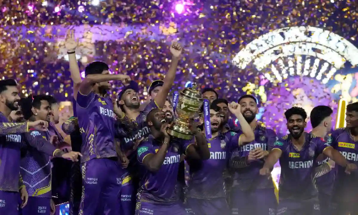 Kolkata Knight Riders (KKR) lifting the IPL 2024 Trophy